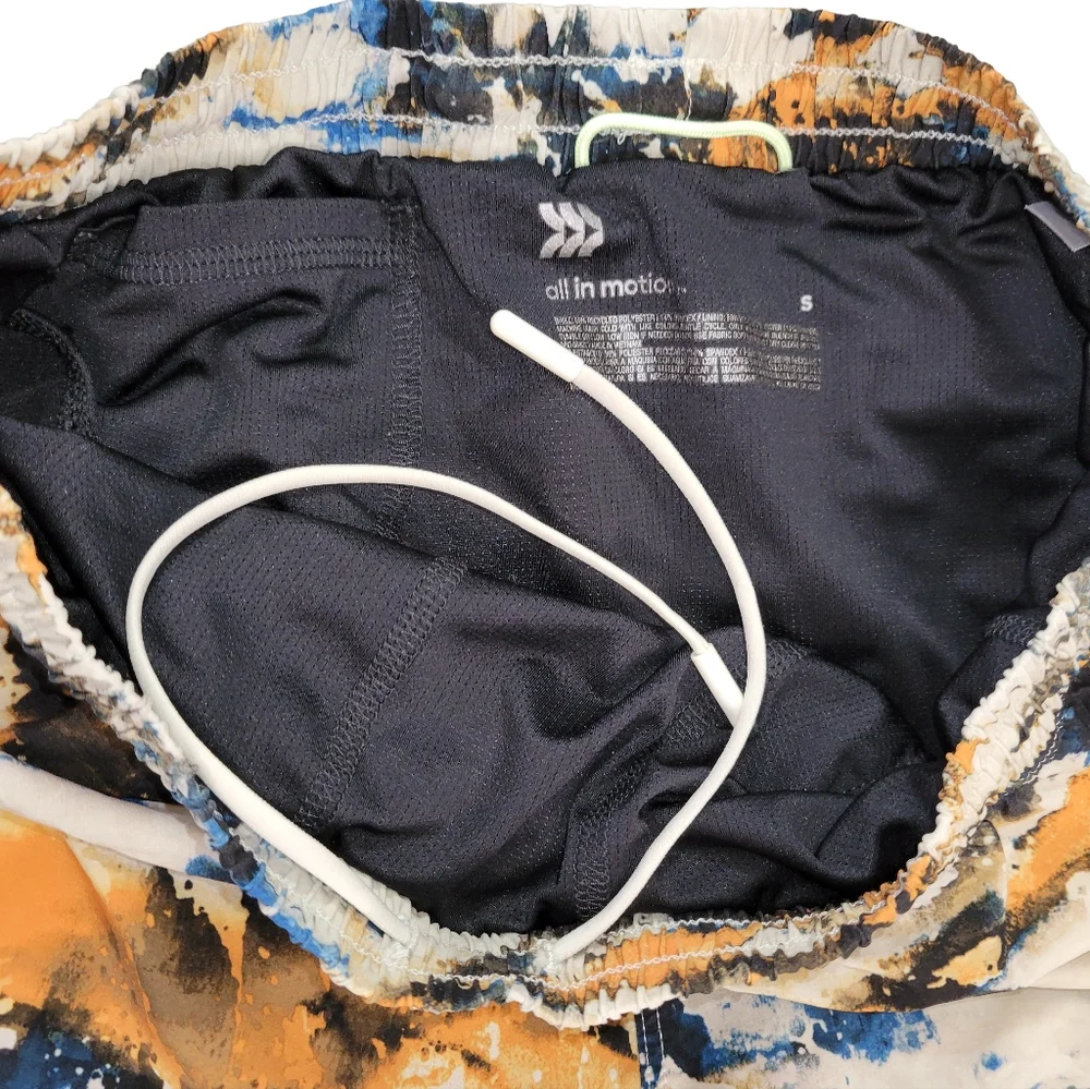 All In Motion Swim Trunks Blue & Orange Abstract Print Lined Size Small